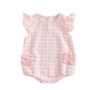 Vioyavo Tuta Pigiama Bambina a Manica Corta Stampata Percalle Elegante Unisex Tutina da Porto Body Bimba a Manica Corta Estate (Rosa, 0-3 Months)