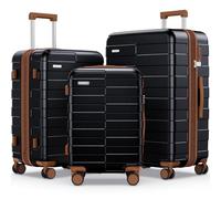 Vipbox Set 3 Valigie Rigide (3 ANNI DI SERVIZIO VIP) Espandibile 100% Policarbonato Leggera Set Trolley da Viaggio Ultrar Durevole Valigia con Chiusura TSA e 4 Ruote, Nero Premium