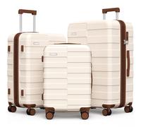 Vipbox Set 3 Valigie Rigide (3 ANNI DI SERVIZIO VIP) Espandibile Policarbonato Ultra Leggera Set Trolley da Viaggio Durevole Valigia con Chiusura TSA e 4 Ruote, Bianco Elegante