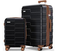 Vipbox Valigie Rigide Set 2 Pezzi 55+75cm (3 ANNI DI SERVIZIO VIP) Espandibile 100% Policarbonato Leggera Set Trolley da Viaggio Ultrar Durevole Valigia con Chiusura TSA e 4 Ruote, Nero Premium
