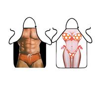VIPbuy Set di 2 grembiuli con muscolo 3D uomo e bikini donna divertenti grembiuli da cucina impermeabili sexy grembiule regolabile grembiule da cucina per coppie barbecue regali, Multicolore, M