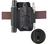 VIPERADE PJ15 - Guaina multifunzione per cintura, organizer da tasca EDC da uomo, con portachiavi, portatorcia tascabile, portapenna, fodero per coltello, in pelle, colore: nero