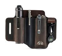 VIPERADE PJ29 EDC Guaina in pelle, Multitools Guaina/Strumenti Fondina/Coltello Cintura Guaina/Torcia Guaina per Multitools/Coltelli Guaina, Handmade 3 Tasche Organizer Guaina-Marrone