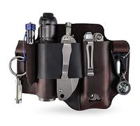 VIPERADE PJ36 - Fodero multiutensile, fodero in pelle, organizer tascabile EDC per uomo, fodero per Leatherman, porta torcia e portapenne, organizer per cintura EDC con portachiavi Marrone