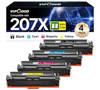 VIPGOOD 207X (Con Chip) Cartucce toner Compatibile per HP 207X 207A per Color LaserJet Pro MFP M283fdw M282nw M283fdn M255dw M255nw W2210X W2211X W2212X W2213X (Nero Ciano Giallo Magenta, 4-Pack)
