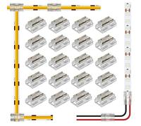 VIPMOON Connettore LED Senza Saldatura, 2pin 8MM 8-in-1 Trasparente Angolare L/T, 20 Pezzi per Strisce COB & SMD (3528/2835)