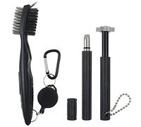 VIPMOON Set di Attrezzi per la Pulizia del Golf, Spazzola Retrattile per Mazze da Golf e 2 affilatrici per scanalature a U e V, Kit Portatile per Tutti i Ferri da Golf da Uomo (Nero)