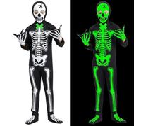 VIPNAJI Costume Scheletro dei Bambini, Costume da Scheletro Fosforescente con Maschera Teschio e Guanti e Copripiedi, Halloween Decorazioni Costumes Scheletro per Gioco di Ruolo Party 3-10 Anni