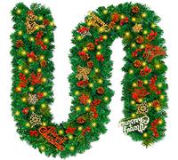 VIPNAJI Ghirlanda Natalizia con Luci,2.7M LED Ghirlanda Natalizia per Porta Scale Camino Albero Di Natale Esterno Decorazioni,Festone Natalizio Rami Natalizi Decorazioni Natalizie per la Casa Interno