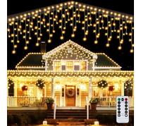 VIPNAJI Luci Natale Esterno Cascata 10M 400 LED Tenda Luminosa Esterno Natale Prolungabile Luci di Natale Cascata, 8 Modalità IP44 Impermeabile per Natale,Tetto, Balcone, Giardino, Bianco Caldo