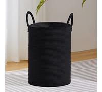 VIPOSCO Grande cesto portabiancheria in corda intrecciata per coperta, giocattoli, vestiti sporchi in soggiorno, bagno, camera da letto, colore nero 58L