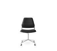 Vipp 454 Sedia Girevole Con Ruote, Pelle Nera Lucida