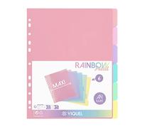 Viquel - Set di 6 divisori in plastica Rainbow Pastel - Maxi formato (24,5 x 30,5 cm) - per raccoglitori A4 Maxi formato o raccoglitore a leva, colori pastello