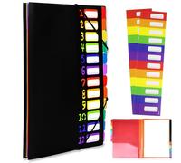 VIQWIC Cartelletta classificatrice A4 con 12 scomparti - Portadocumenti impermeabile in polipropilene con elastico & etichette colorate - Organizzatore portatile per scuola/uffici -Nero
