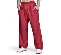 VIRACIN Pantaloni Kung Fu Tai Chi e Wing Chun Bottoms per donne e uomini Pantaloni sportivi leggeri e lisci per arti marziali, rosso-M