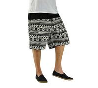 virblatt - Bermuda Uomo Cotone | Cotone | Pantaloncini Uomo Estivi Leggeri Pantaloni Larghi Bermuda Pantaloni Corti Etnici Harem Hippie - Quintessenz Nero&Bianco L-XL