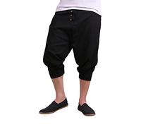 virblatt - Pantaloni Corti Uomo | Cotone | Pantaloncini Uomo Estivi Leggeri Pantaloni Larghi tasconi Bermuda Harem Etnici Cavallo Basso Uomo Hippie - Glückhormon Nero L-XL