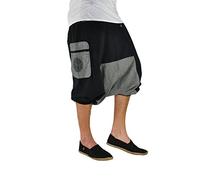 virblatt - Pantaloni Corti Uomo Etnici| Cotone | Pantaloni Harem Pantaloni Larghi Pantaloncini Uomo Pantaloni Etnici Bermuda Cavallo Basso Hippie - Kleiner Bruder Black L-XL