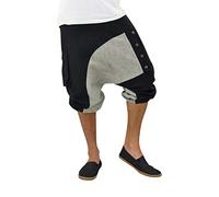 virblatt - Pantaloni Corti Uomo Etnici | Cotone | Pantaloni Harem Pantaloni Larghi Pantaloncini Uomo Pantaloni Etnici Bermuda Cavallo Basso Hippie - KKnero S-M