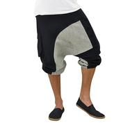 virblatt - Pantaloni Corti Uomo Etnici | Cotone | Pantaloni Harem Pantaloni Larghi Pantaloncini Uomo Pantaloni Etnici Bermuda Cavallo Basso Hippie - KK Nero L-XL