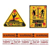 VireEyU 2 pezzi di nastro segnaletico da 9,5m per Halloween - Nastro di sicurezza arancione, con poster di due loghi di Halloween, ideale per giardini e feste di zombie per Halloween