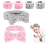 VireEyU 2 Set di Fascia per Capelli da Spa per Donne, Set di Bracciali e Fascia in Spugna, Fascia Elastica per Yoga, Sport e Cura della Pelle, Fascie per Capelli Cosmetici in Rosa e Grigio