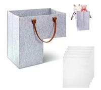 VireEyU Cesti per scale con manici, Fornito con cinque sacchetti portaoggetti, Cesto pieghevole a forma di L per l'organizzazione degli scalini, giocattoli, articoli per la casa, grigio