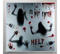 VireEyU Decorazione Halloween: Set di 9 Decorazioni da Finestra Spaventose con Grandi Impronte di Mani Insanguinate e Silhouette di Zombie, Ideali per Porte e Pareti per Halloween