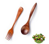 VireEyU Posate da insalata in legno, set di 2 pezzi, stoviglie rustiche con forchetta e cucchiaio per insalata, utensili da cucina per insalate, Aspetto naturale del legno per la cucina (17,5 cm)