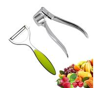 VireEyU Set da 2 Pezzi Utensili da Cucina in Acciaio Inossidabile, Coltello Sbucciatore e Pressa per Aglio,Pestello per Aglio,Tritaglio per Aglio, Pelapatate in Acciaio Inossidabile con Lama Affilata