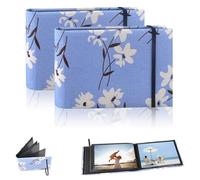 VireEyU Set di 2 Album Fotografici Azzurro e Bianco con Fiori, 200 Foto 10x15 cm, Album in Tessuto con Pellicola Protettiva, Ideale per Matrimoni, Anniversari e Commemorazioni
