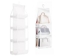 VireEyU Set di 2 Organizer Sospesi per Borse, con 6 e 8 Scomparti e Finestra Trasparente, Pieghevole, Ideale per Armadio e Camera da Letto, Bianco