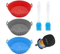 VireEyU Set di 3 forme in silicone per friggitrice ad aria, 17,5 cm, incluse 2 spazzole per olio, fodere riutilizzabili per air fryer, accessori da forno e microonde
