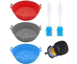 VireEyU Set di 3 forme in silicone per friggitrice ad aria, 17,5 cm, incluse 2 spazzole per olio, fodere riutilizzabili per air fryer, accessori da forno e microonde