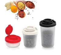 VireEyU Set di 3 saliere e pepiere da campeggio - Mini salini in plastica con coperchio ermetico, senza BPA, ideali per viaggi, campeggio e spostamenti, in rosso, bianco e nero