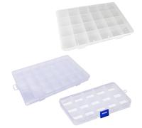VireEyU Set di 3 scatole di ordinamento con scomparti - 3 dimensioni, scatole di plastica trasparenti per piccoli oggetti, gioielli, orecchini, perline,per una conservazione versatile