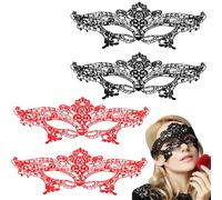 VireEyU Set di 4 Maschere in Pizzo - Eleganti Maschere per Carnevale, Ideali per Masquerate, Feste in Costume e Carnevale, Nero & Rosso, Accessori Perfetti per un'Apparizione Indimenticabile
