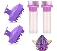 VireEyU Set di 4 Pezzi Applicatore di Olio per Capelli con Spazzola Massaggiante-Bottiglia Applicatrice e Spazzola per Massaggio del Cuoio Capelluto,per Colorazione e Cura del Cuoio Capelluto,Viola