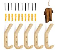VireEyU Set di 5 Ganci da Parete Vintage in Legno, Appendiabiti Singoli, Multifunzionali per Ufficio, Studio e Soggiorno, Belli e Strutturati