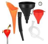 VireEyU Set di 6 Imbuto, Kit Imbuto di Riempimento in Plastica Flessibile ad Angolo Retto, con Tubo e Filtro per il Cambio dell'Olio, Set di Imbuti per Auto, Officina e Casa