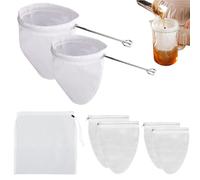 VireEyU Set di 7 Sacchetti per Latte Vegetale con Supporto - 5 Sacchetti Filtranti in Cotone Lavabili con Cerniera in 3 Misure - Ideale per Latte Vegetale, Succhi & Caffè