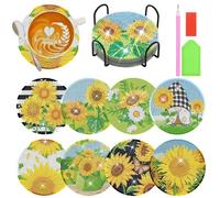 VireEyU Set di 8 Sottobicchieri Diamond Painting con Supporto, DIY Motivo Girasole, Kit Artigianali Riutilizzabili con Diamanti per Candele, Regalo di Inaugurazione di Compleanno