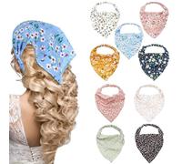 VireEyU Set di 9 Fascie Boho per Donne con Design a Fazzoletto Triangolare, Bandane in Chiffon, Turbanti Elastici, Sciarpe per Capelli per Donne e Ragazze, Motivi Floreali Vari