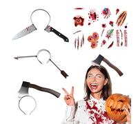 VireEyU Set Halloween con 60 Tatuaggi di Cicatrici da Zombie e 3 Cerchietti da Terrore, Tatuaggi Temporanei di Ferite, Impermeabili, Ideali per Feste in Costume ed Eventi