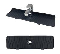 VireEyU Tappetino proteggi-schizzi per lavello da cucina, 46 cm, in silicone nero, con manico allungato per rubinetto, protezione per cucina, bagno e casa di campagna (2 pezzi)