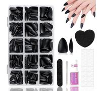 Virellay 300 pezzi di mandorla nera corta push-up unghie natale stuoia push-up completa copertura unghie artificiali per donne e ragazze nail art fai da te 15 tipi