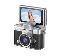 VIRELLO Mini fotocamera digitale con schermo flip a 180°, portachiavi portatile 720P per vlogging, luce di riempimento selfie, fotocamera tascabile ricaricabile di tipo C per studenti, bianca