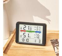 VIRELLO Sveglia digitale, display LCD magnetico ultra sottile con temperatura e umidità, retroilluminazione delicata, calendario perpetuo per camera da letto, cucina, ufficio, scrivania, nero