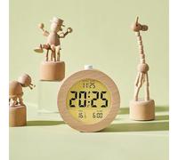 VIRELLO Sveglia in legno, display LCD con data e temperatura, silenziosa, senza ticchettio, con retroilluminazione morbida, per camera da letto, ufficio, studio, beige
