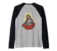 Virgen de Guadalupe Rose Rosse Signora cattolica di Guadalupe Maglia con Maniche Raglan